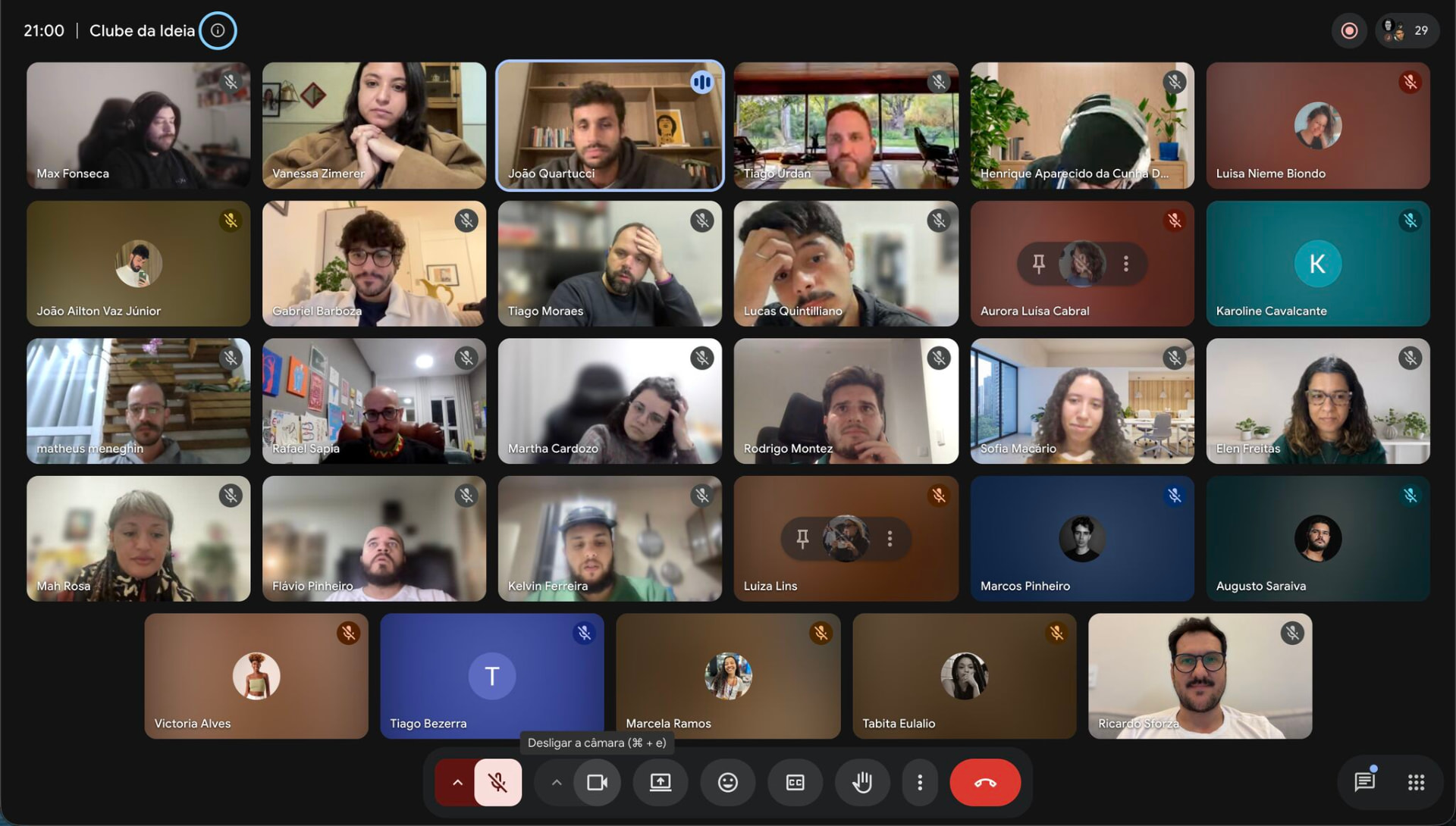 Encontro online do Clube da Ideia com várias pessoas participantes